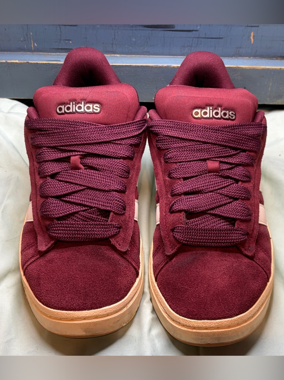 adidas Kids Burgundy Suede High-Top Sneakers with Light Tan Sole